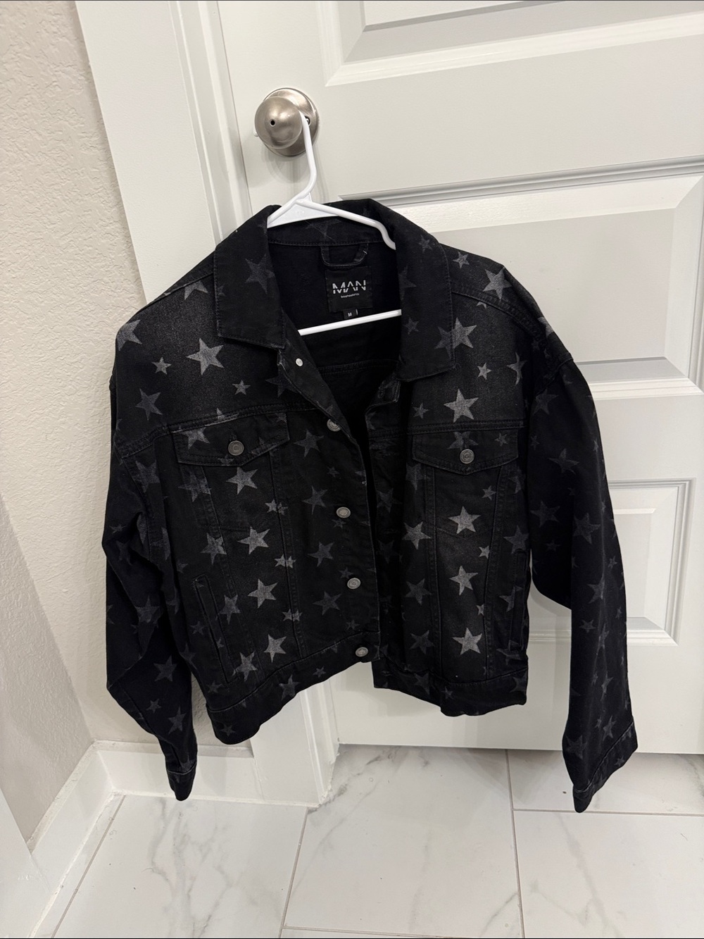 Boohoo Mens Black Star Print Denim Jacket